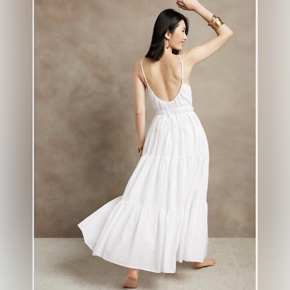 NWT Banana Republic Canna White Sleeveless Maxi Dress with Tie Waist Sz S